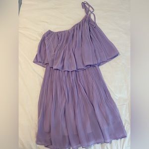 Purple pleated one-shoulder dress, size S